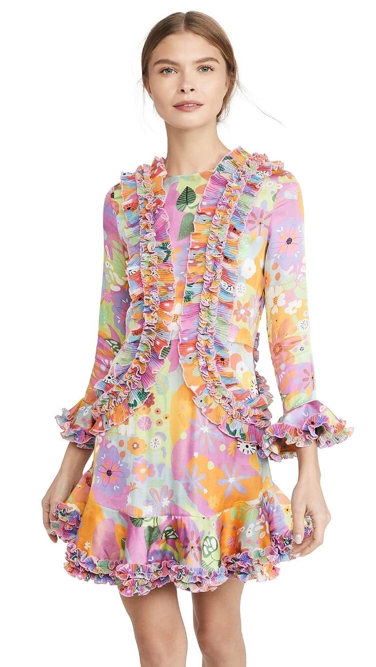 Celia B Pink Multi Abstract Floral Print Singapore Ruffled Mini Dress Small